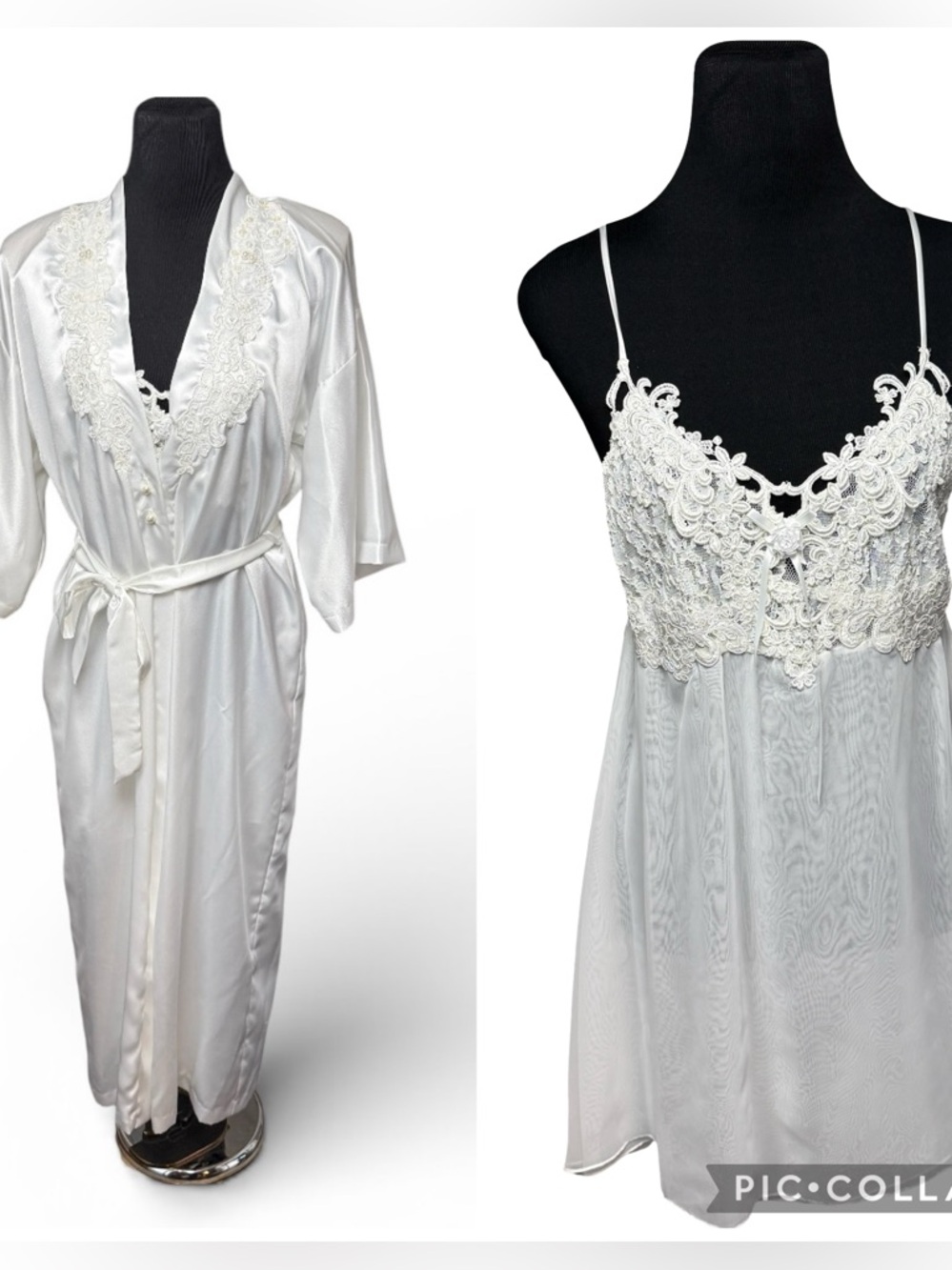 California Dynasty Robe & Cacique Nightie Wedding Bridal Set SZ M VTG Coquette